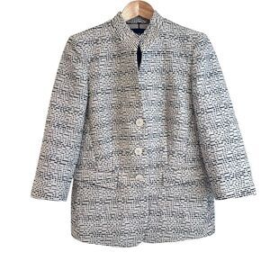 Lafayette 148 New York Cream, Black and Brown Patterned Mandarin Collar Blazer
